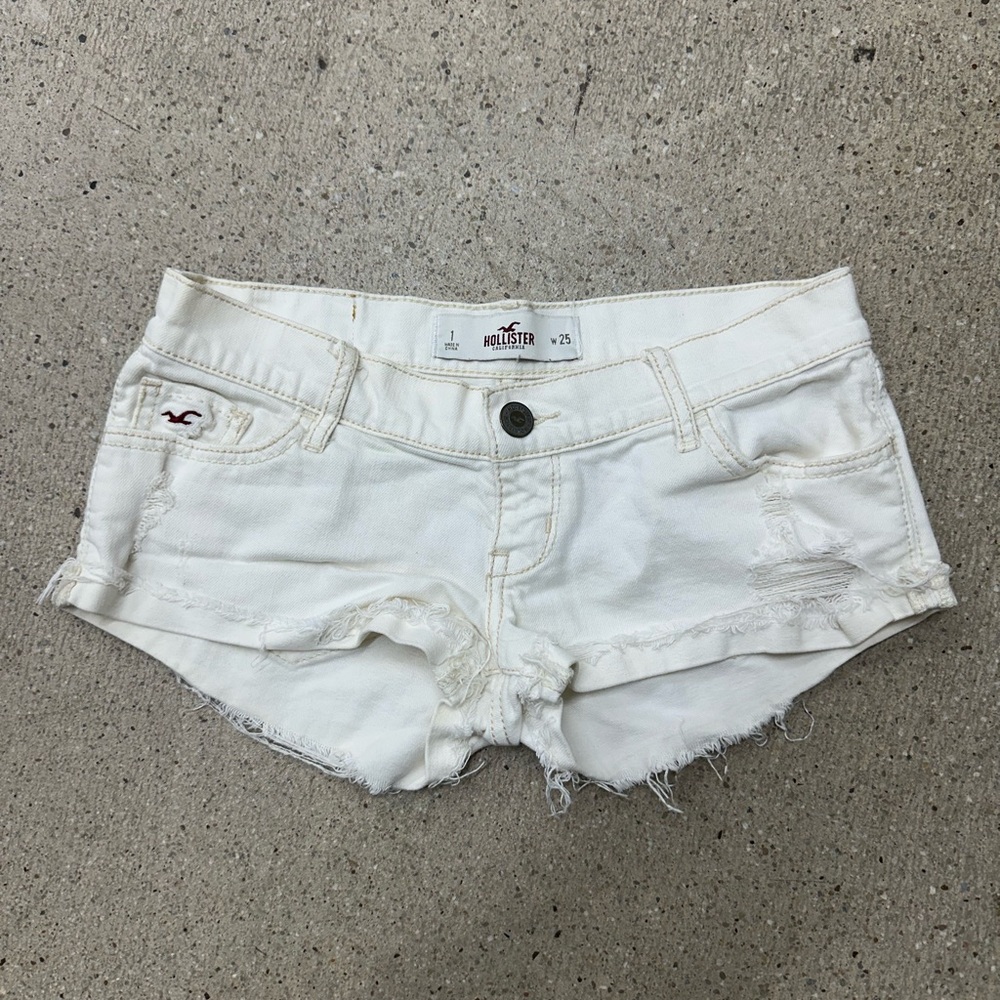 Hollister Distressed White Low-Rise Micro Y2k Jean Shorts